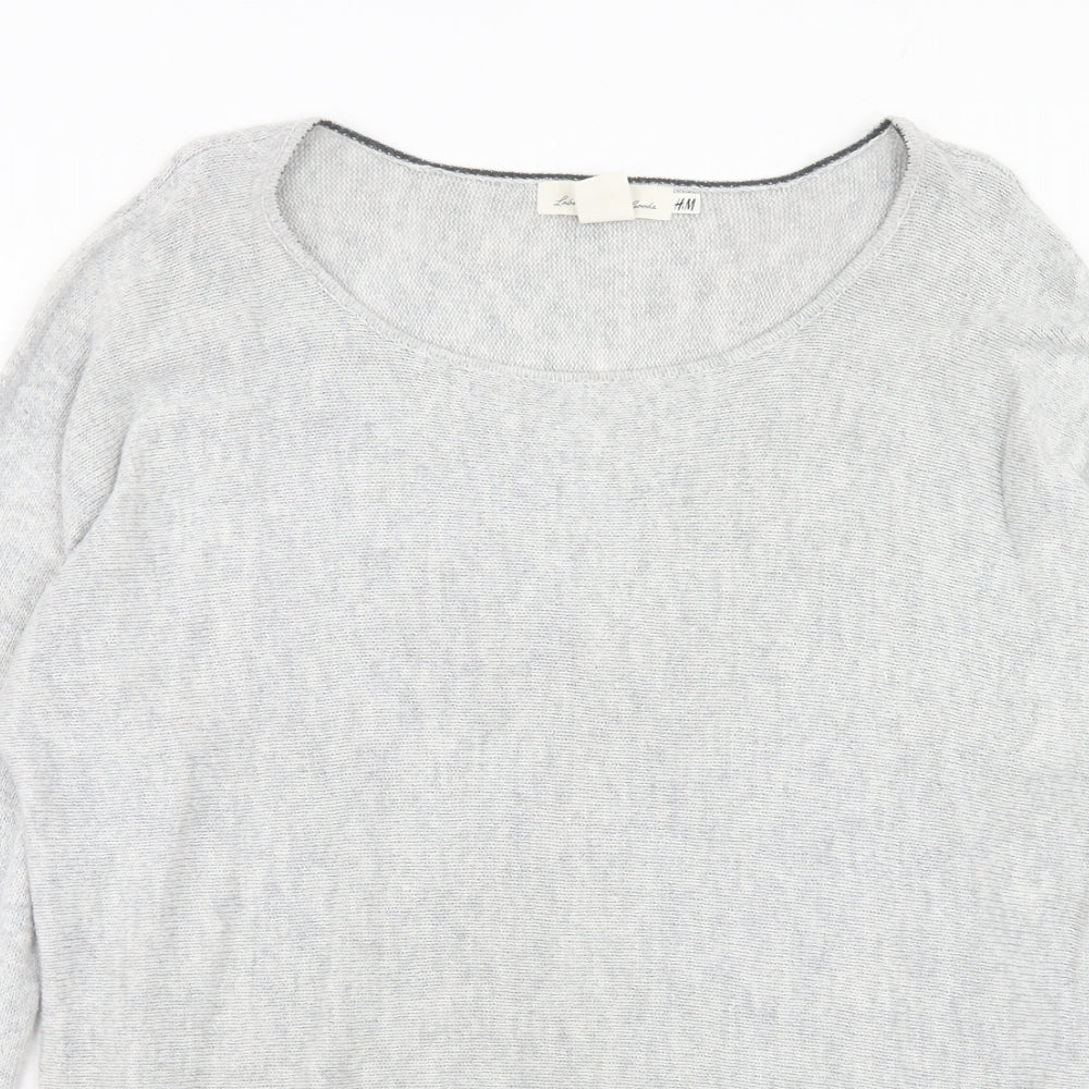 H&M Womens Grey Round Neck Cotton Pullover Jumper Size L - Elbow Patches