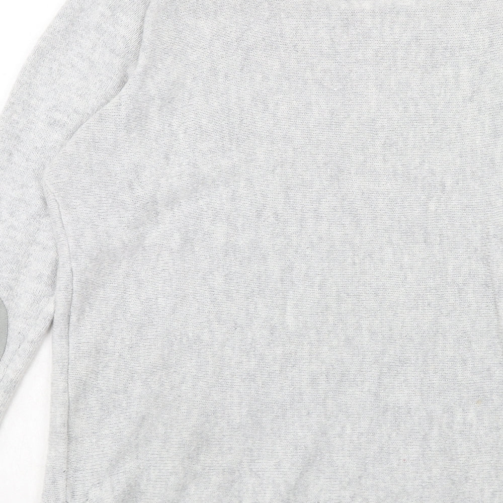 H&M Womens Grey Round Neck Cotton Pullover Jumper Size L - Elbow Patches