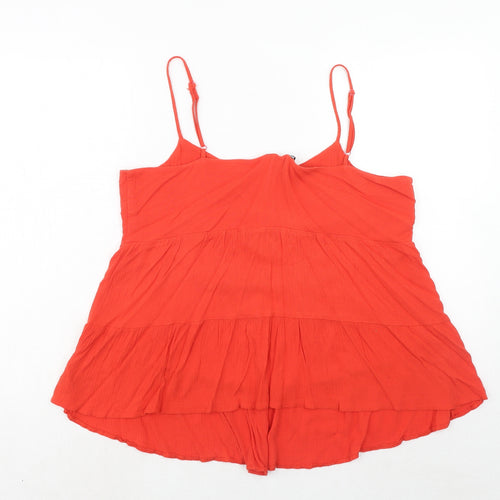 New Look Womens Orange Viscose Basic Tank Size 16 Round Neck