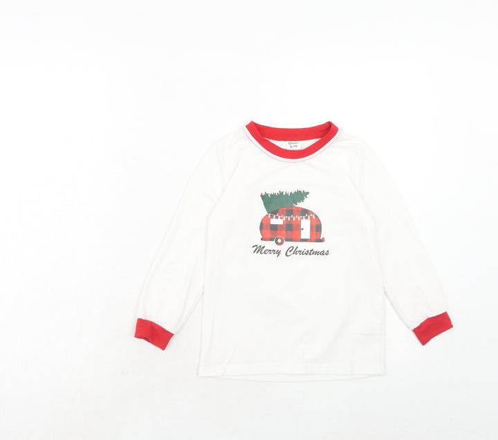 PatPat Girls White Polyester Pullover T-Shirt Size 6-7 Years Round Neck Pullover - Christmas
