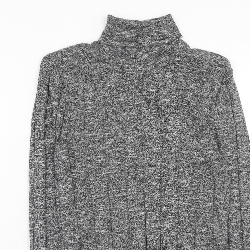 New Look Womens Grey Roll Neck Cotton Pullover Jumper Size 12