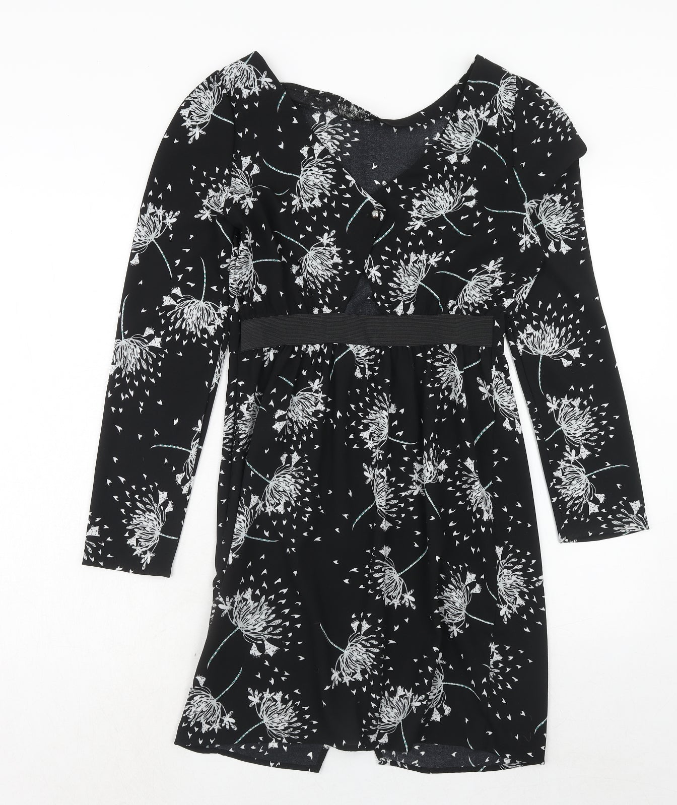 Warehouse Womens Black Geometric Polyester Bodycon Size 10 Boat Neck Zip - Cut Out Back Detail
