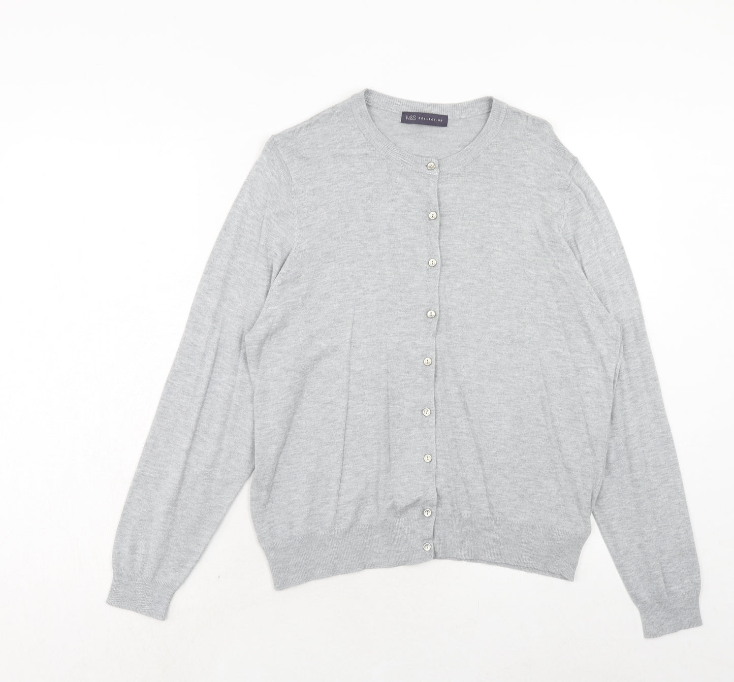 Marks and Spencer Womens Grey Round Neck Viscose Cardigan Jumper Size 18