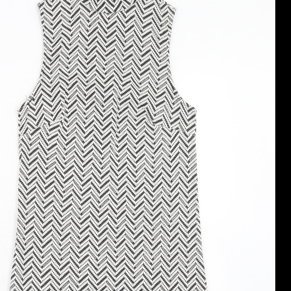 New Look Womens Black Geometric Cotton Shift Size 6 Mock Neck Zip