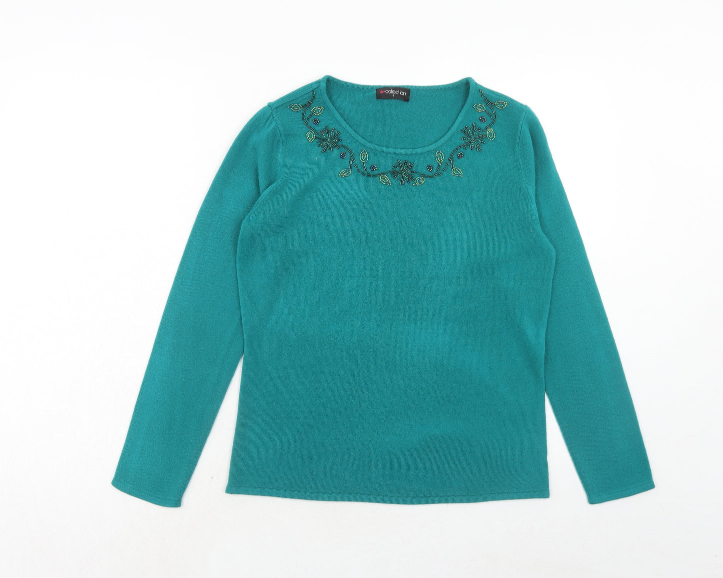 Bonmarché Womens Blue Round Neck Acrylic Pullover Jumper Size S