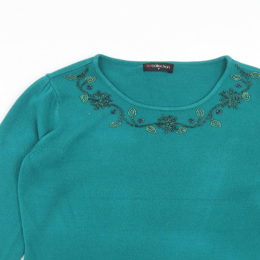 Bonmarché Womens Blue Round Neck Acrylic Pullover Jumper Size S