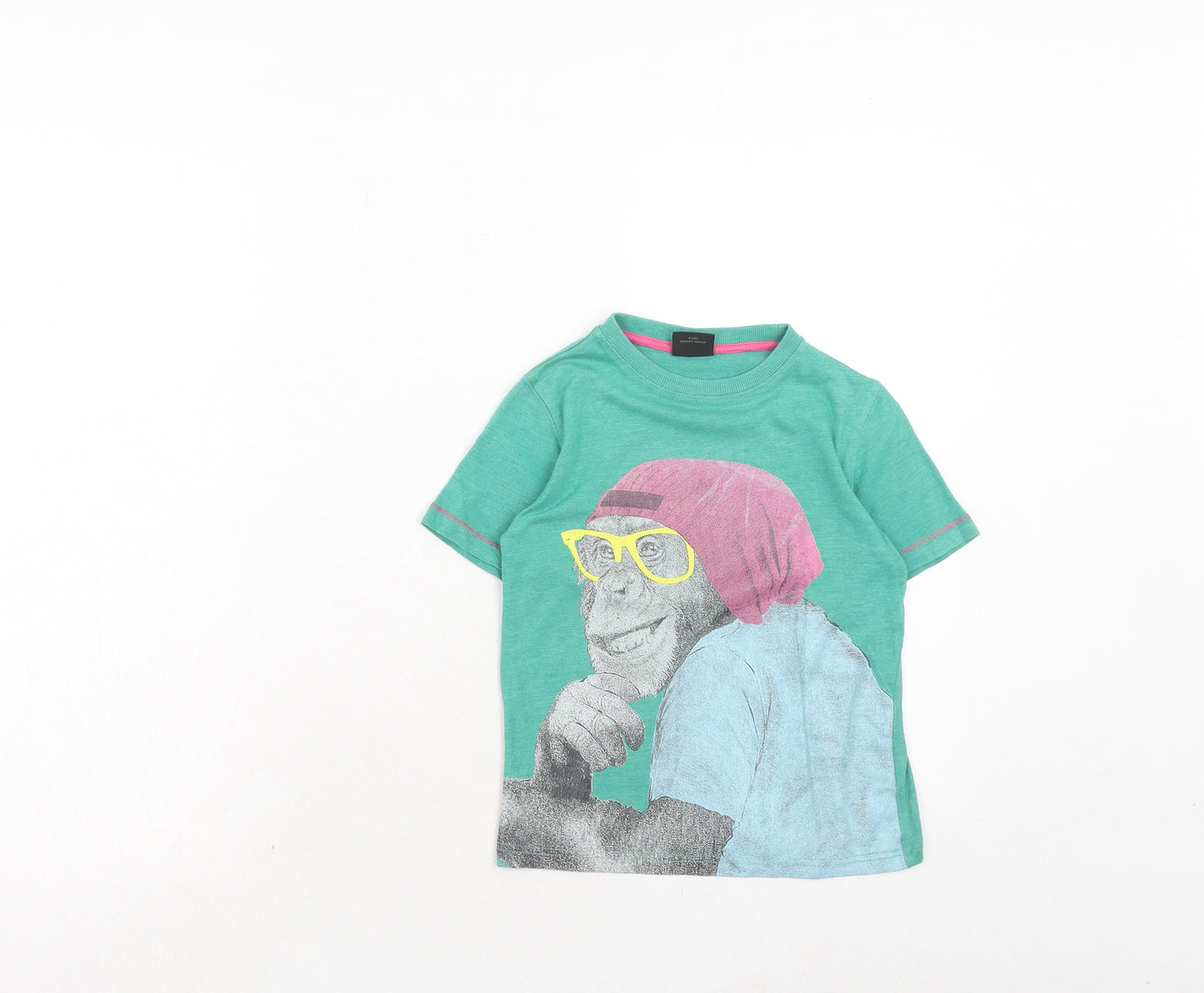 NEXT Boys Green Cotton Pullover T-Shirt Size 4 Years Round Neck Pullover - Monkey