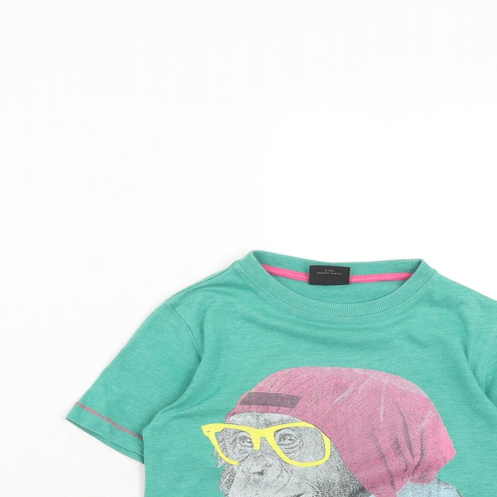 NEXT Boys Green Cotton Pullover T-Shirt Size 4 Years Round Neck Pullover - Monkey