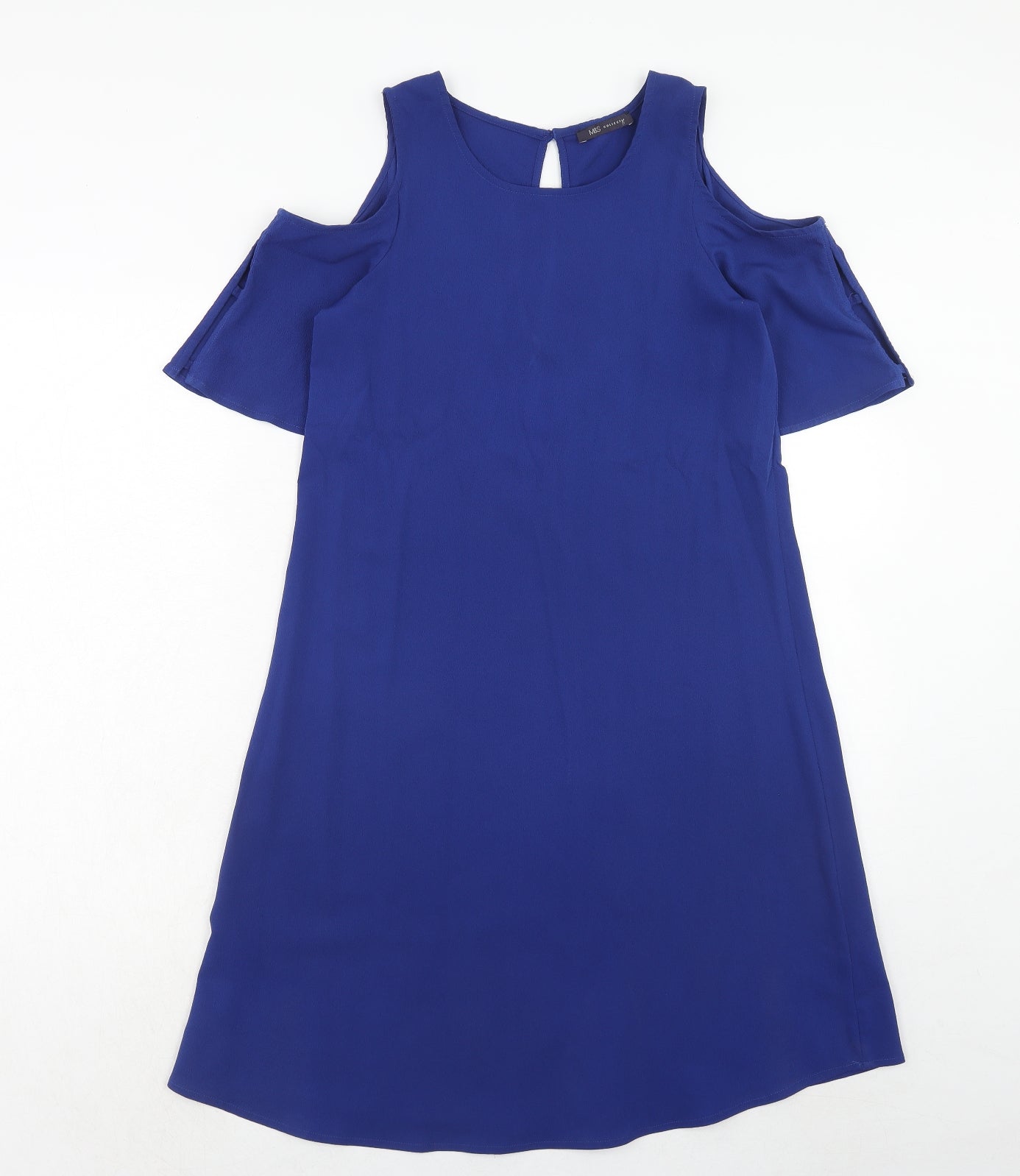 New Look Womens Blue Polyester A-Line Size 8 Round Neck Button - Cold Shoulder