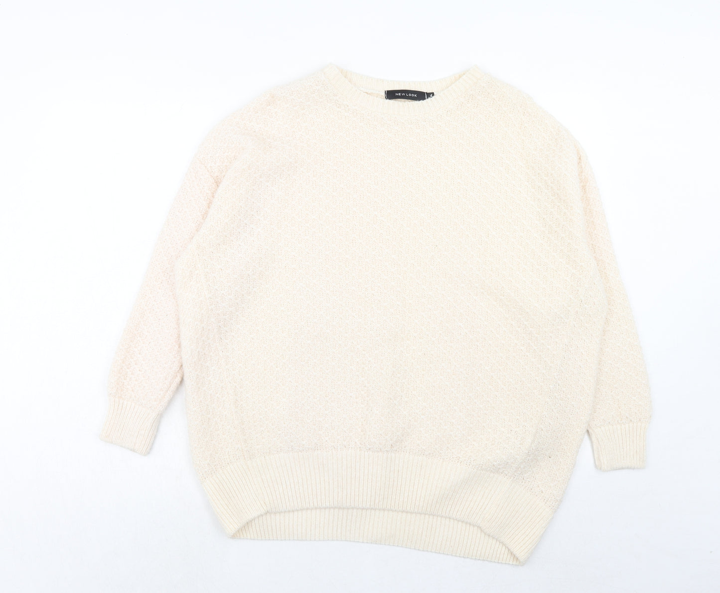 New Look Womens Ivory Round Neck Acrylic Pullover Jumper Size 14