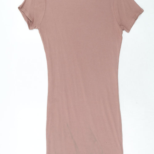 Topshop Womens Pink Cotton T-Shirt Dress Size 16 Boat Neck Pullover - Ribbed