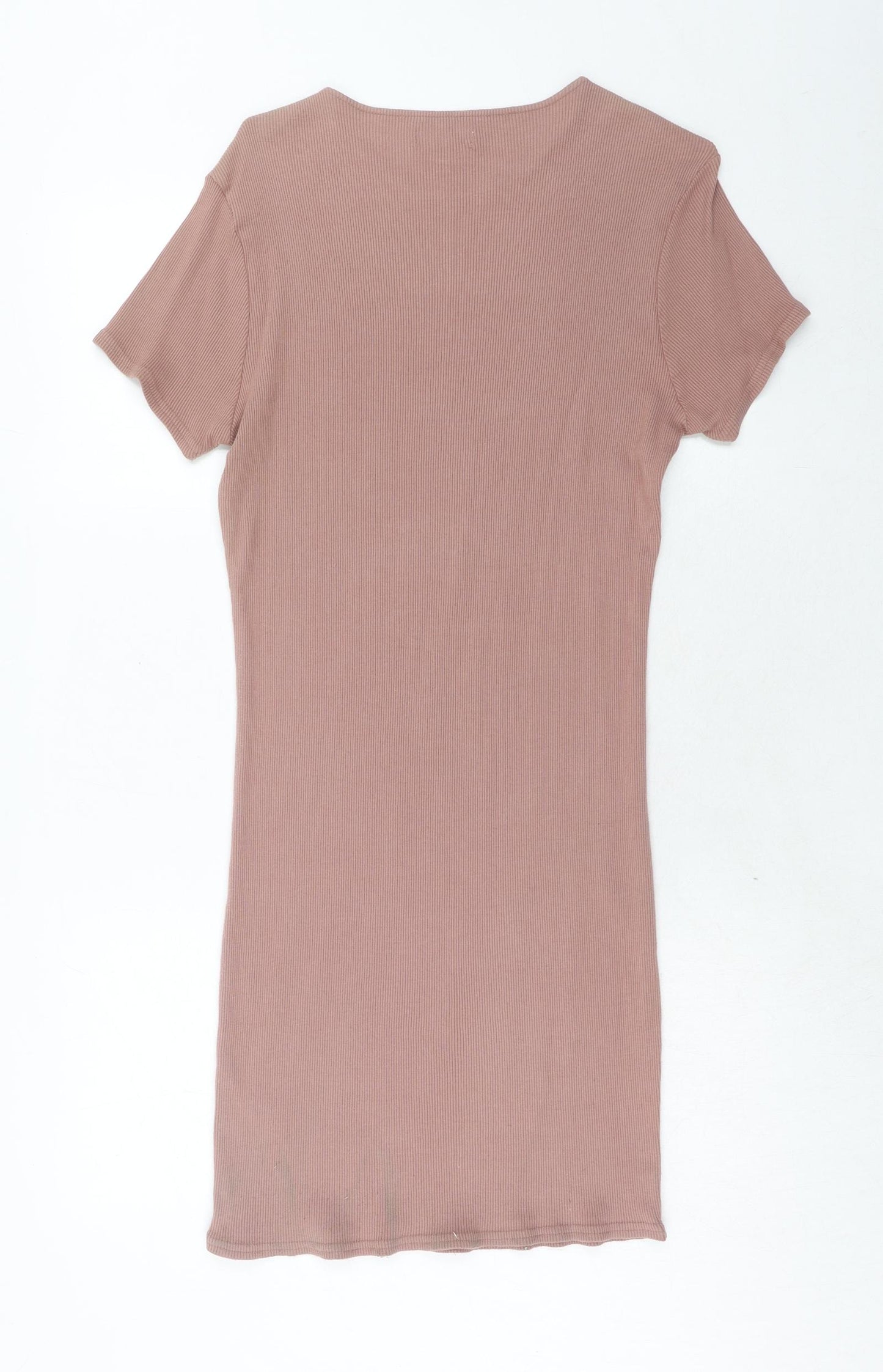 Topshop Womens Pink Cotton T-Shirt Dress Size 16 Boat Neck Pullover - Ribbed