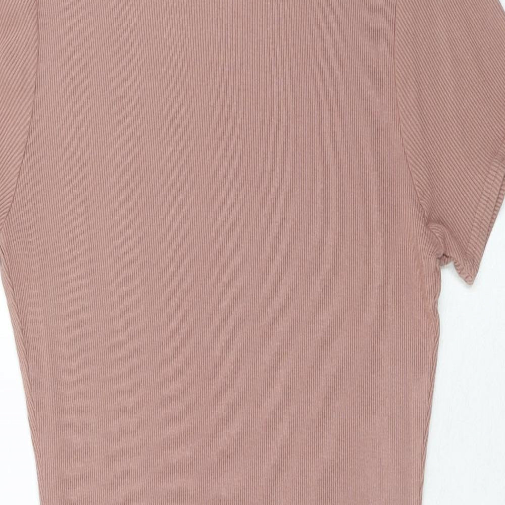 Topshop Womens Pink Cotton T-Shirt Dress Size 16 Boat Neck Pullover - Ribbed