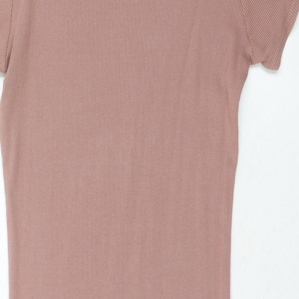 Topshop Womens Pink Cotton T-Shirt Dress Size 16 Boat Neck Pullover - Ribbed