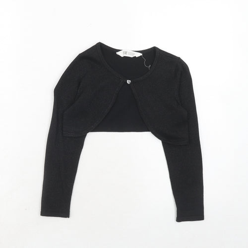 H&M Girls Black Scoop Neck Cotton Shrug Jumper Size 4-5 Years Button