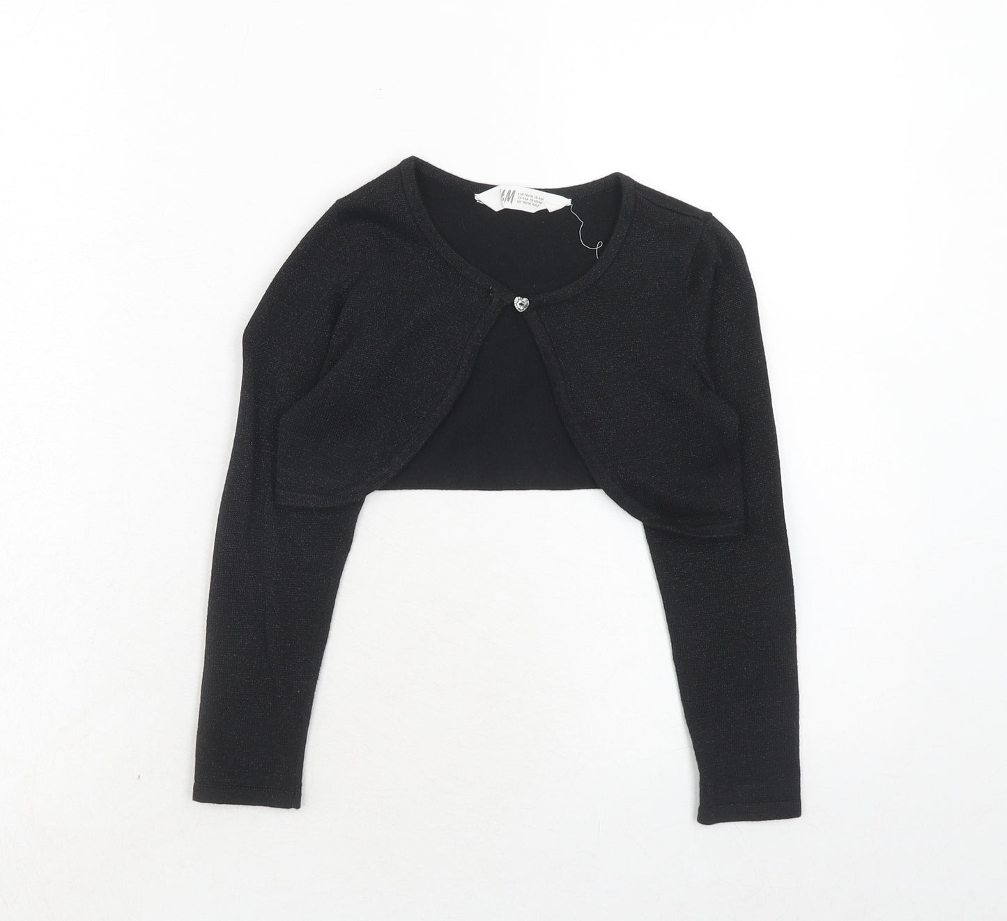 H&M Girls Black Scoop Neck Cotton Shrug Jumper Size 4-5 Years Button