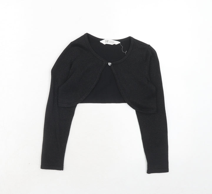 H&M Girls Black Scoop Neck Cotton Shrug Jumper Size 4-5 Years Button