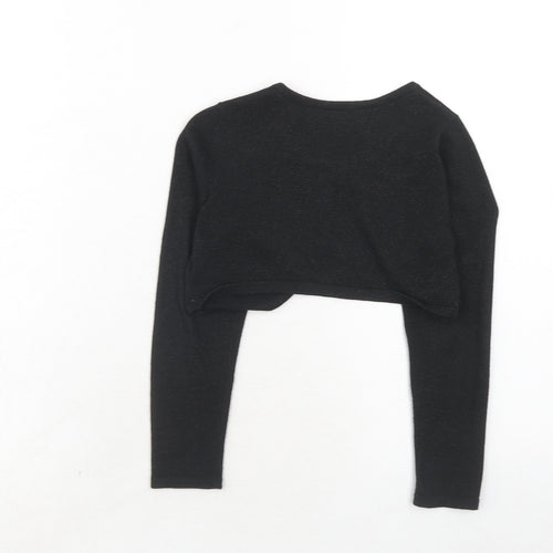 H&M Girls Black Scoop Neck Cotton Shrug Jumper Size 4-5 Years Button