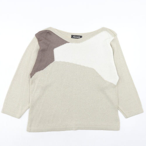 Alexara Womens Beige Boat Neck Acrylic Pullover Jumper Size L