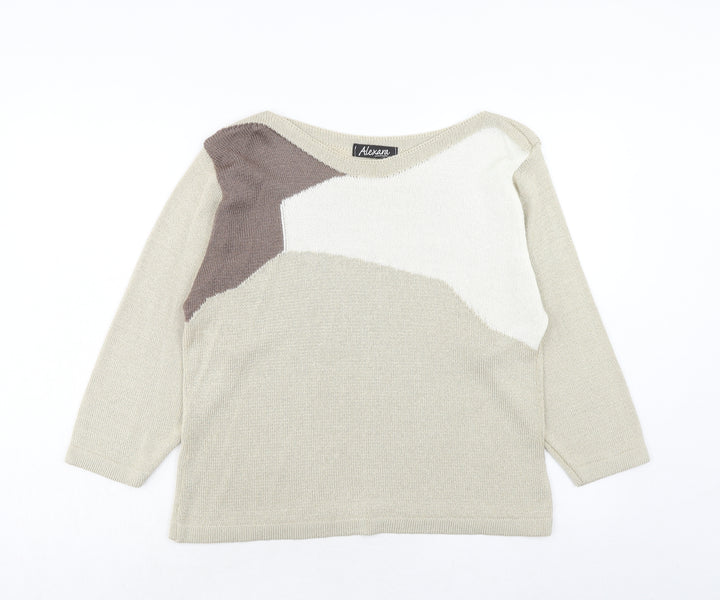 Alexara Womens Beige Boat Neck Acrylic Pullover Jumper Size L