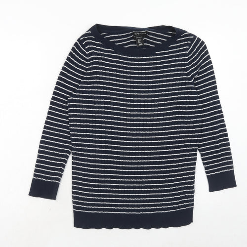 Jones New York Womens Blue Round Neck Striped Cotton Pullover Jumper Size L