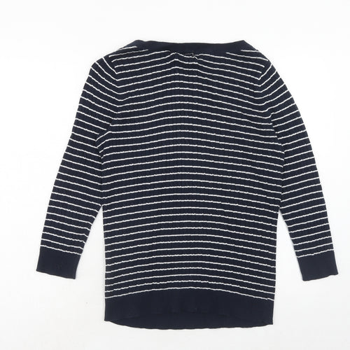 Jones New York Womens Blue Round Neck Striped Cotton Pullover Jumper Size L