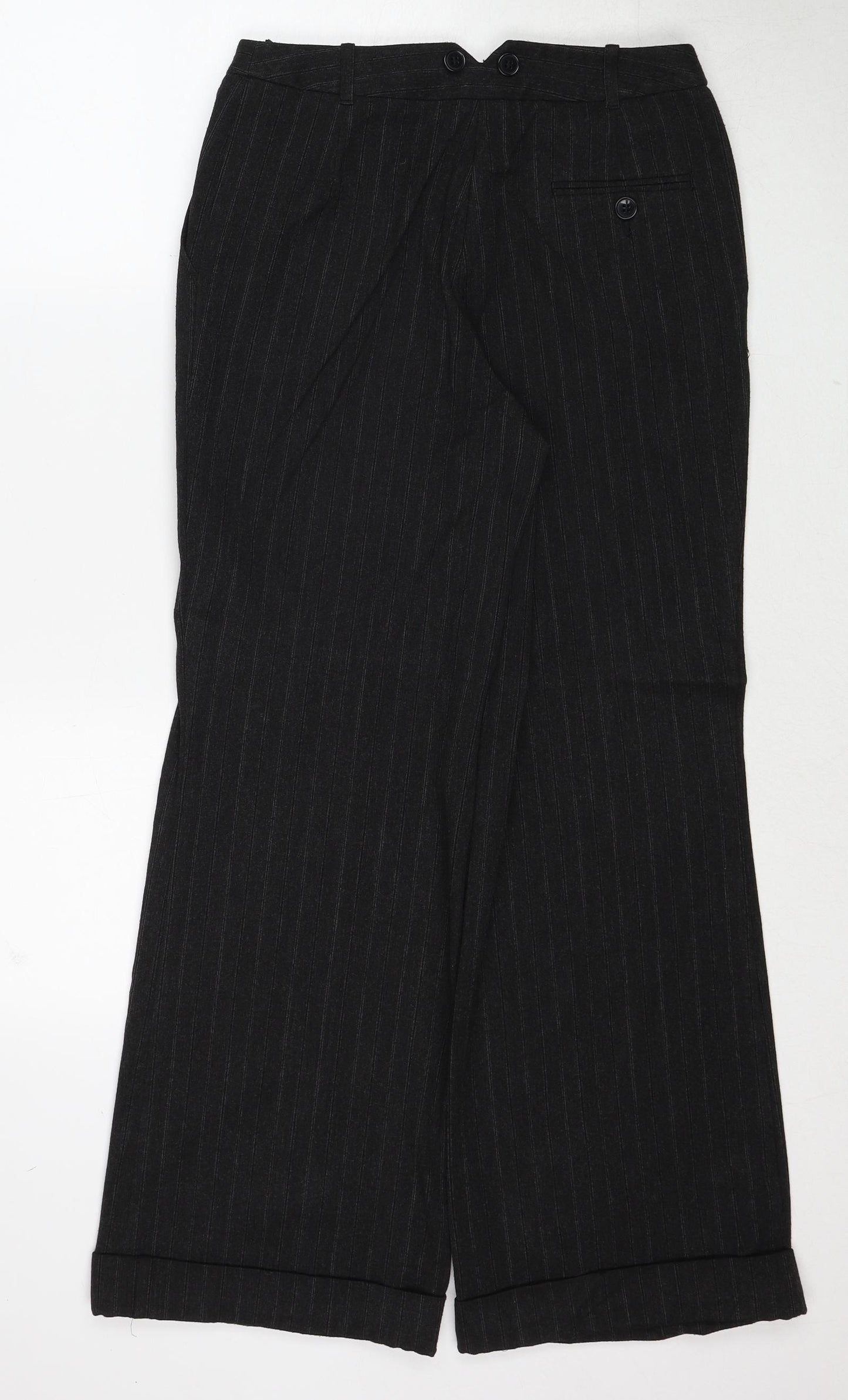 Marks and Spencer Womens Black Striped Polyester Dress Pants Trousers Size 10 Regular Zip