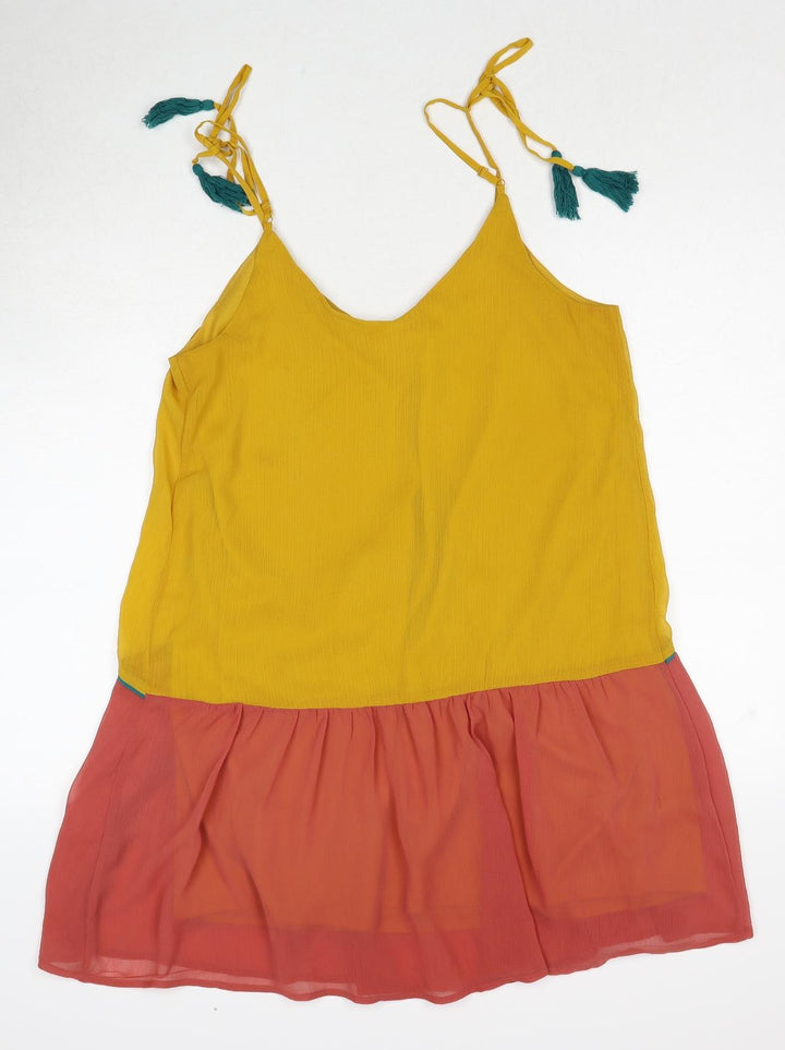 Mossimo Womens Yellow Colourblock Polyester Tank Dress Size M V-Neck Pullover