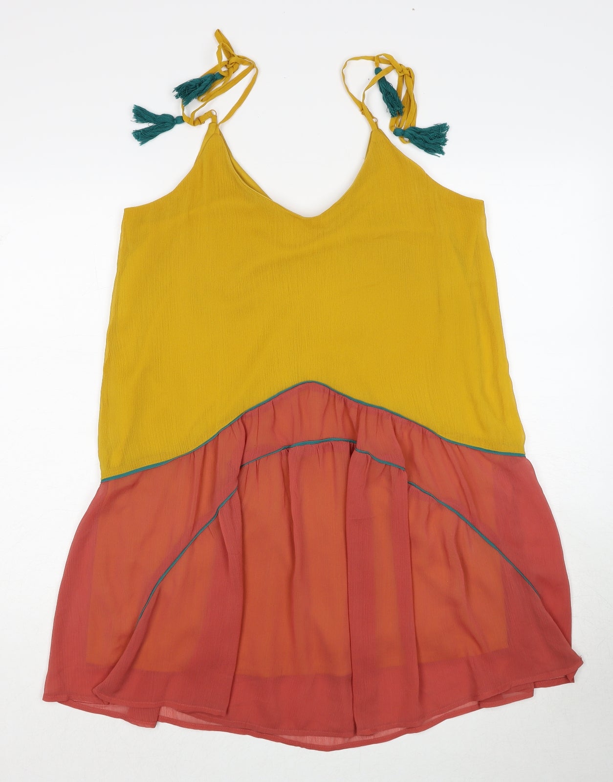 Mossimo Womens Yellow Colourblock Polyester Tank Dress Size M V-Neck Pullover