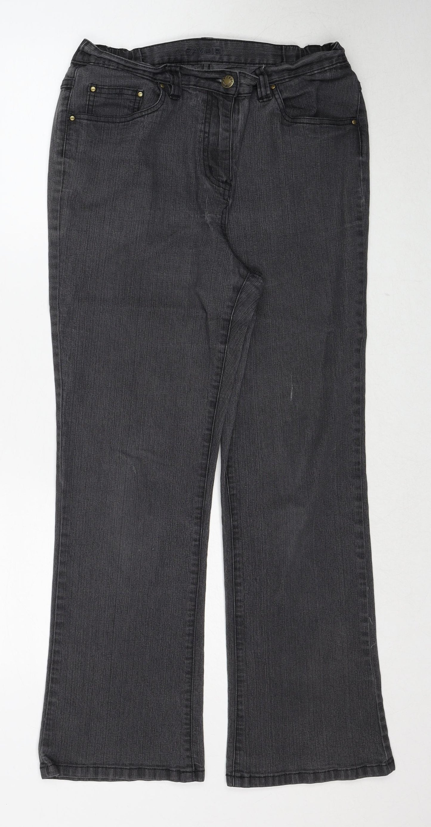 Savoir Womens Grey Cotton Bootcut Jeans Size 12 Slim Zip - Embroidered Pockets