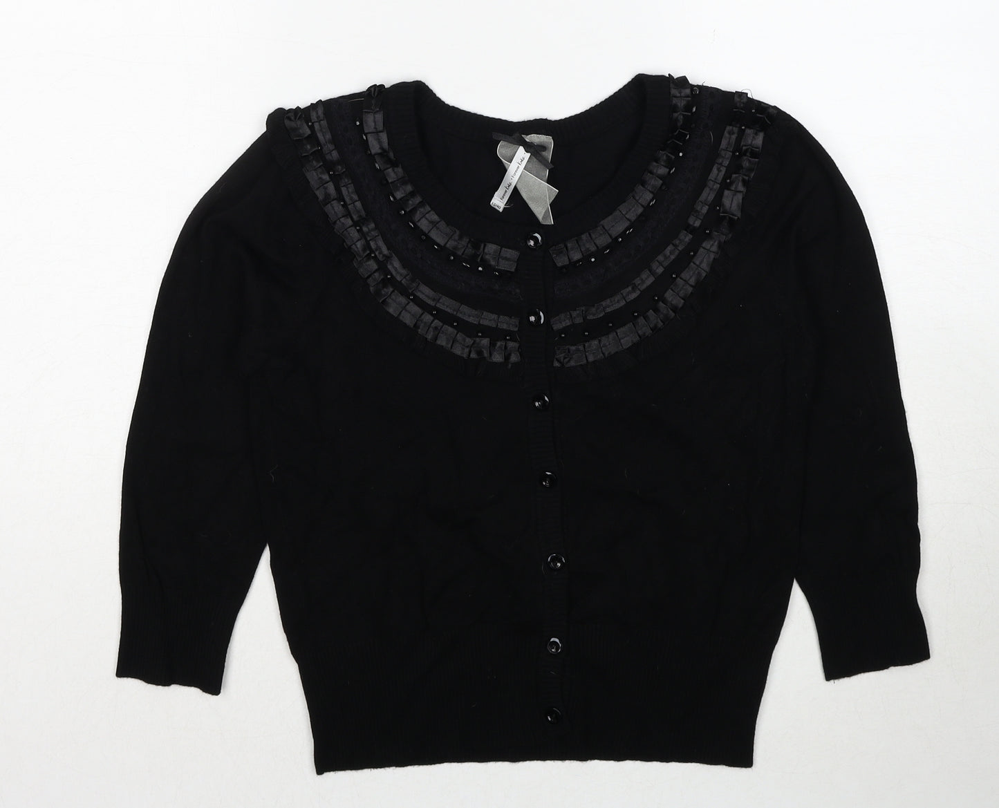 Forever Womens Black Round Neck Cotton Cardigan Jumper Size 12