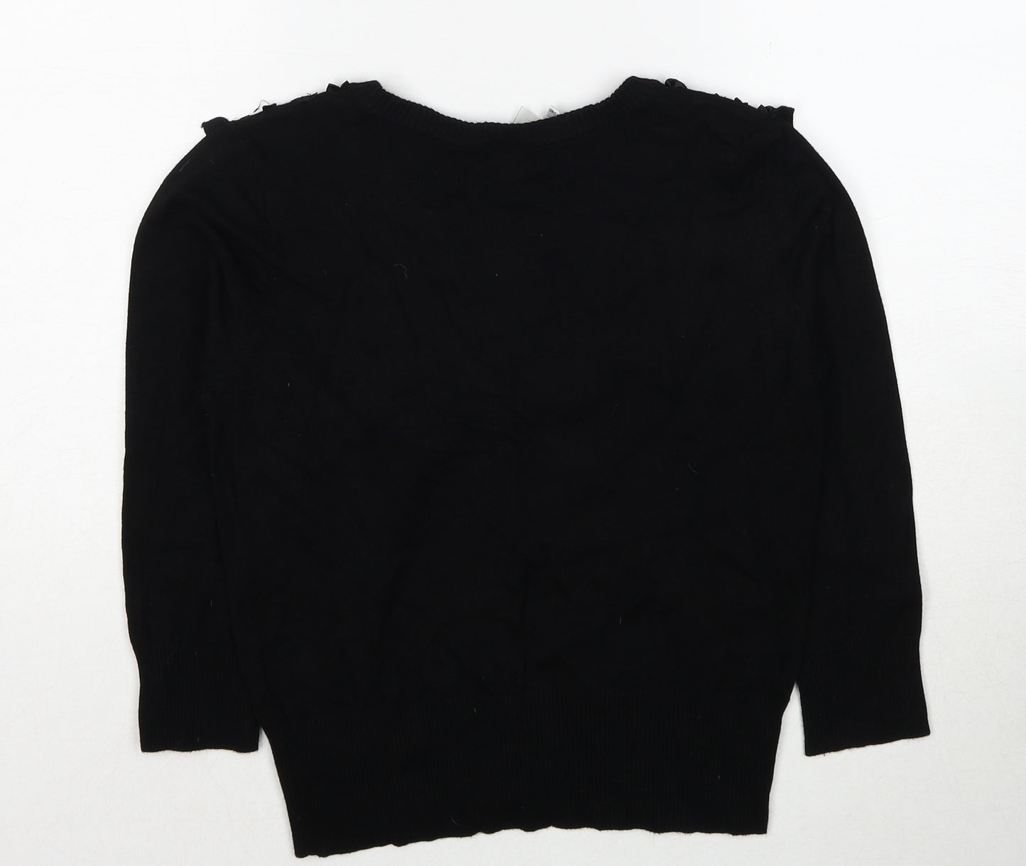 Forever Womens Black Round Neck Cotton Cardigan Jumper Size 12