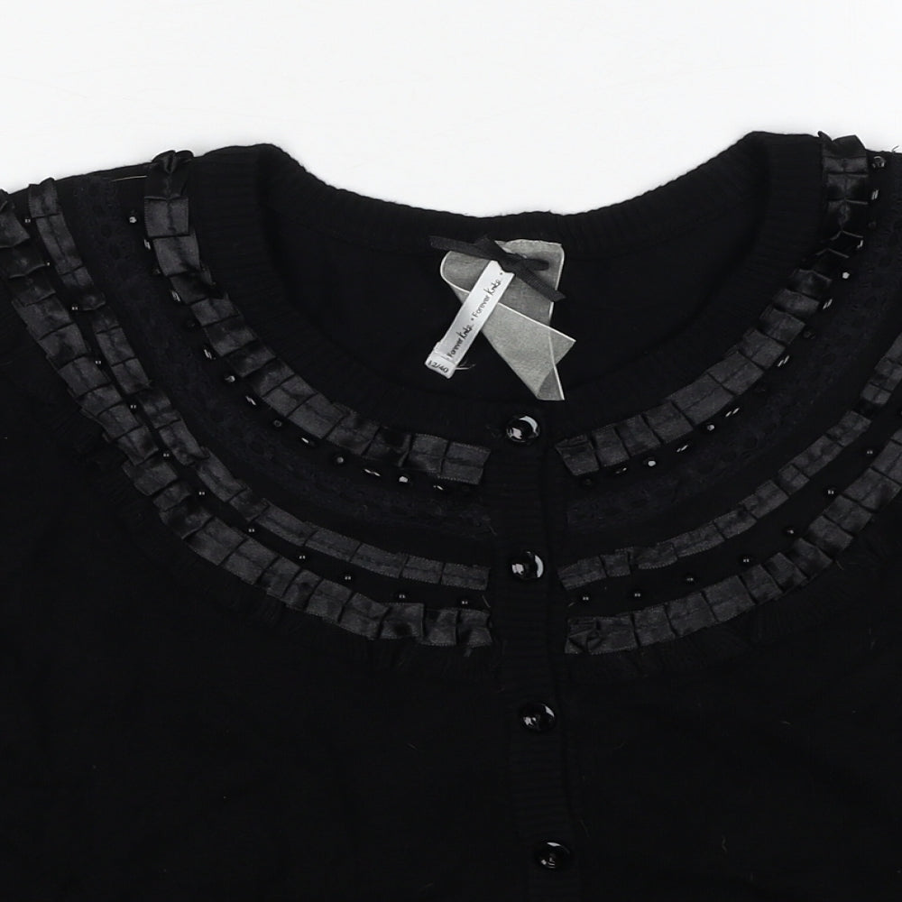 Forever Womens Black Round Neck Cotton Cardigan Jumper Size 12