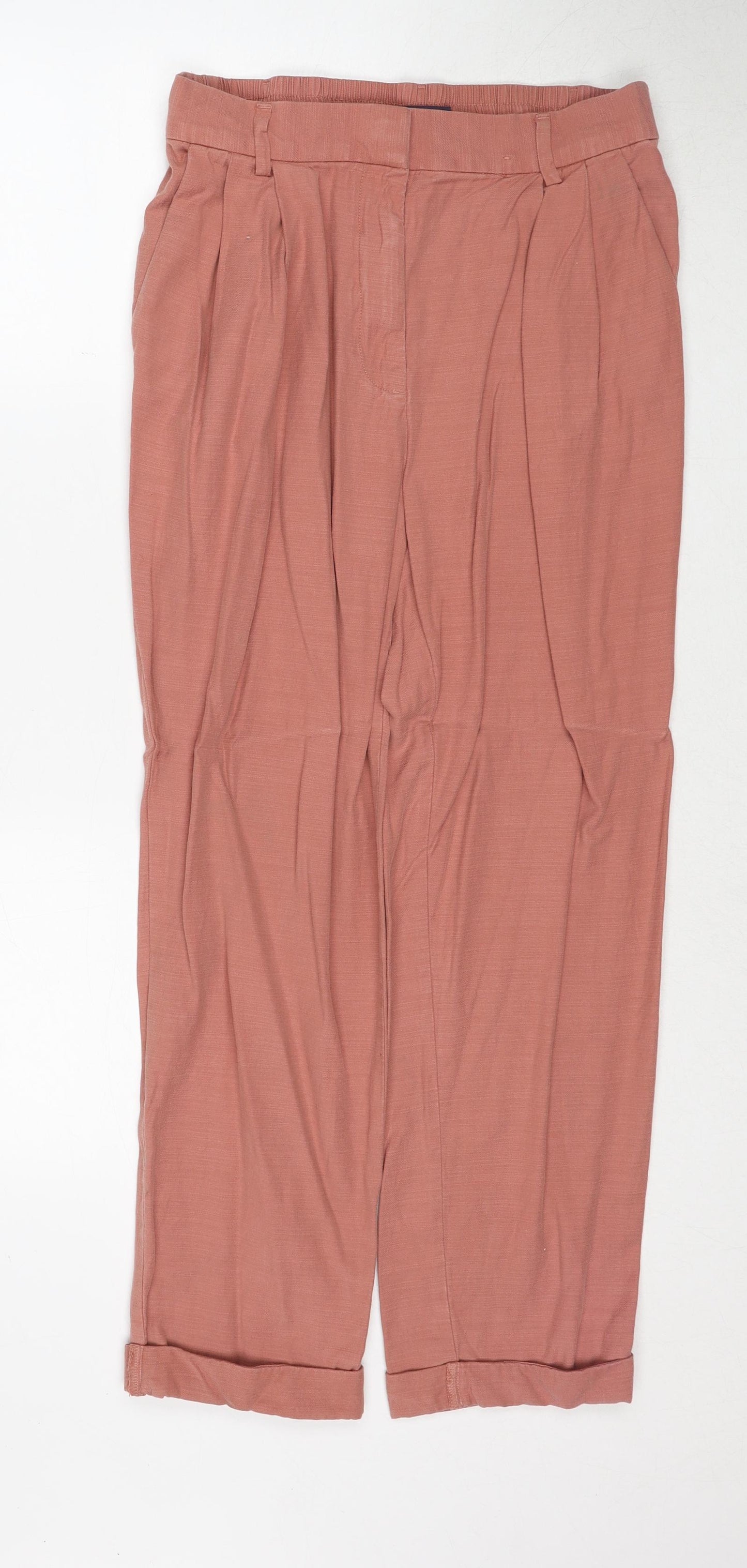 Marks and Spencer Womens Beige Lyocell Trousers Size 12 Regular Zip