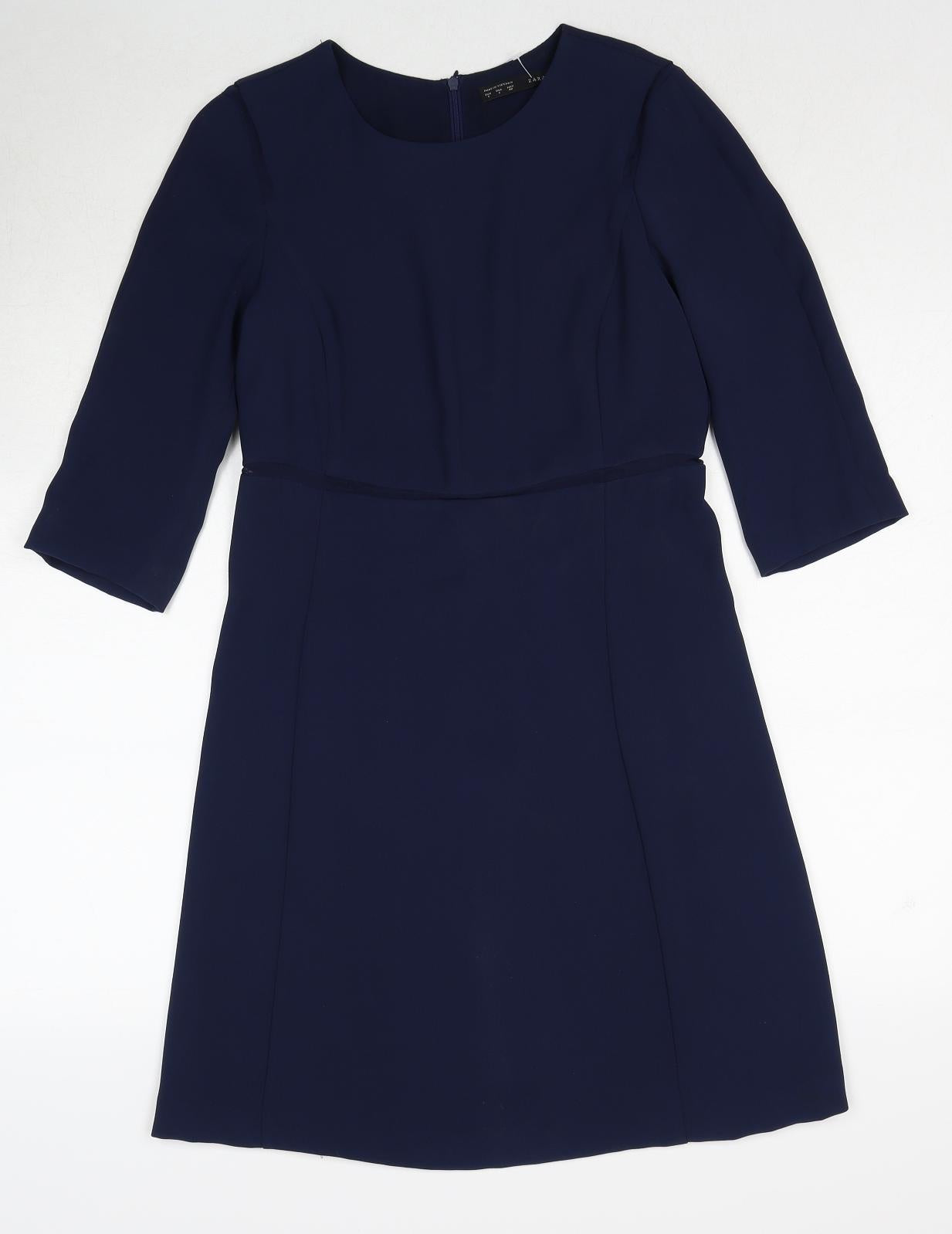 Zara Womens Blue Polyester A-Line Size S Boat Neck Zip