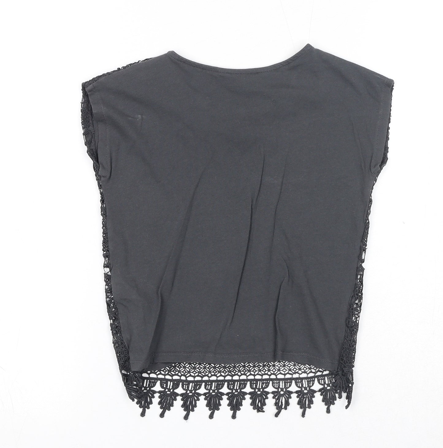 H&M Girls Grey Polyester Pullover Blouse Size 3-4 Years Boat Neck Pullover - Lace Overlay