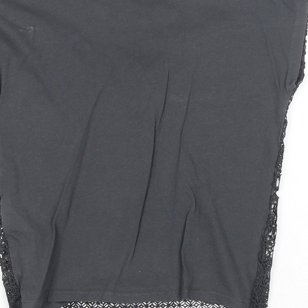 H&M Girls Grey Polyester Pullover Blouse Size 3-4 Years Boat Neck Pullover - Lace Overlay