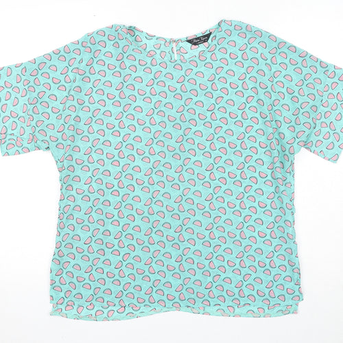 Marina Kaneva Womens Green Geometric Polyester Basic Blouse Size 14 Round Neck - Watermelon