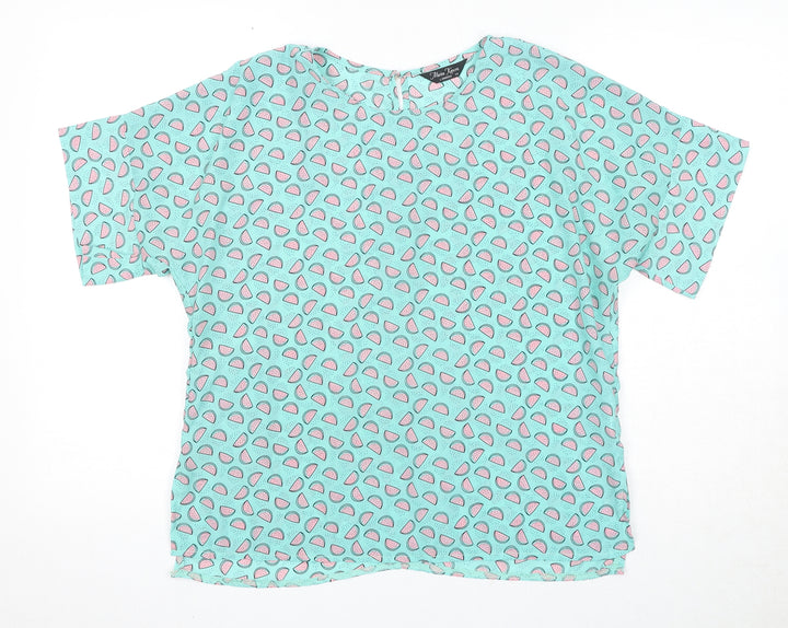 Marina Kaneva Womens Green Geometric Polyester Basic Blouse Size 14 Round Neck - Watermelon