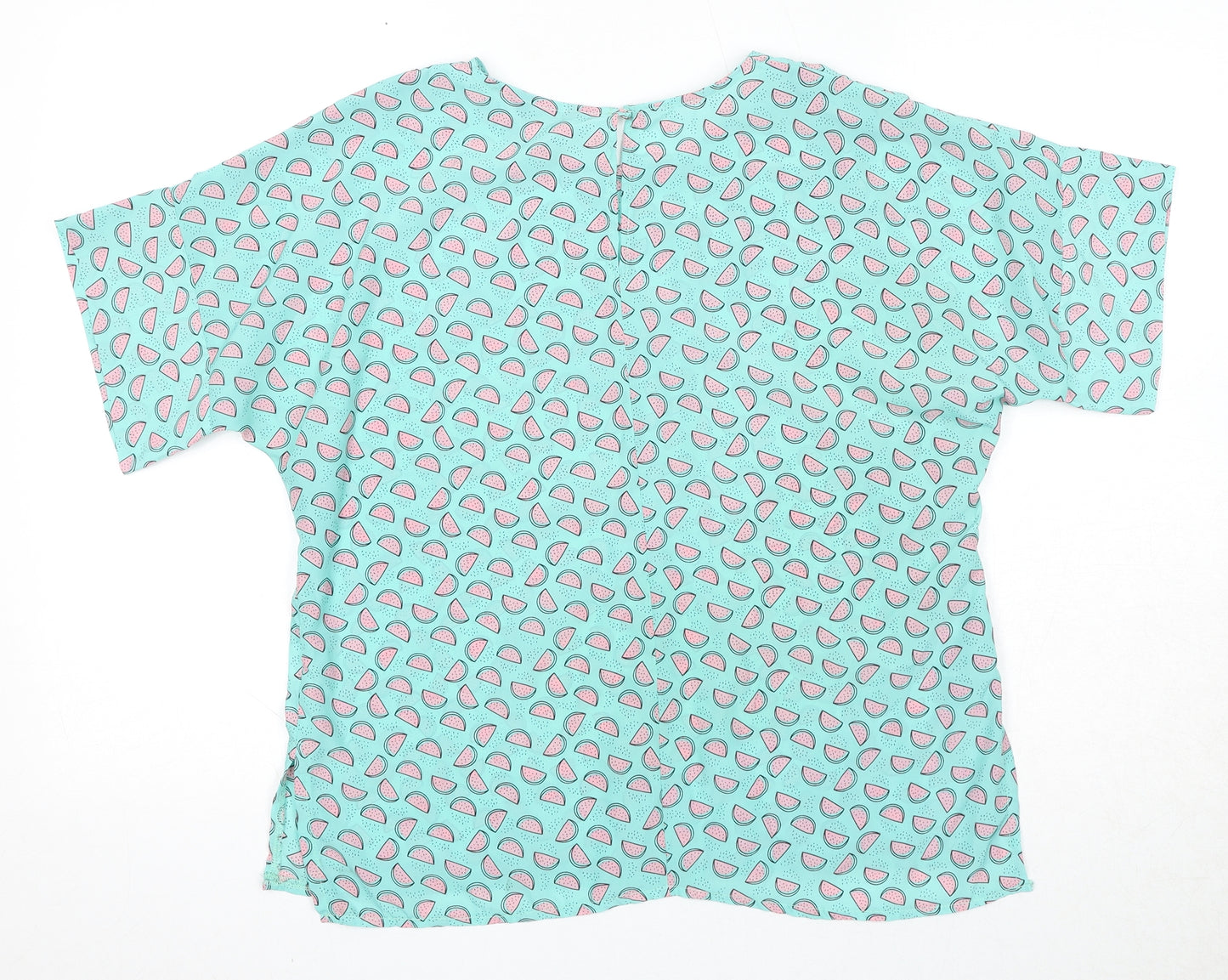 Marina Kaneva Womens Green Geometric Polyester Basic Blouse Size 14 Round Neck - Watermelon