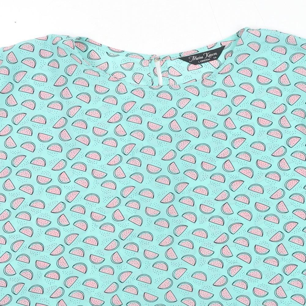Marina Kaneva Womens Green Geometric Polyester Basic Blouse Size 14 Round Neck - Watermelon