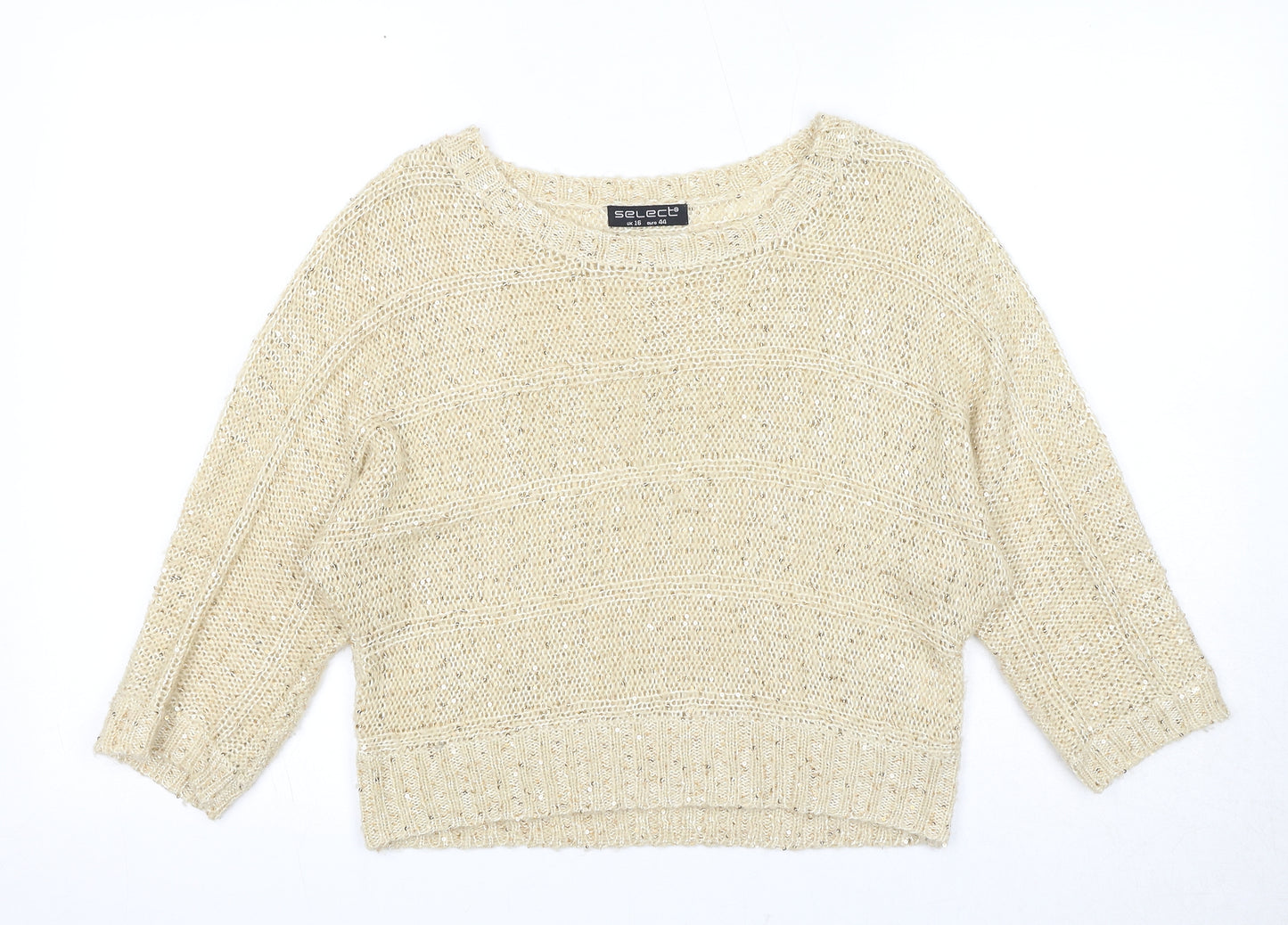 Select Womens Beige Round Neck Acrylic Pullover Jumper Size 16