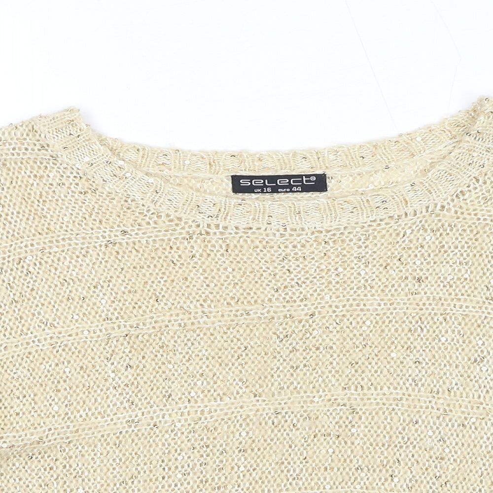 Select Womens Beige Round Neck Acrylic Pullover Jumper Size 16