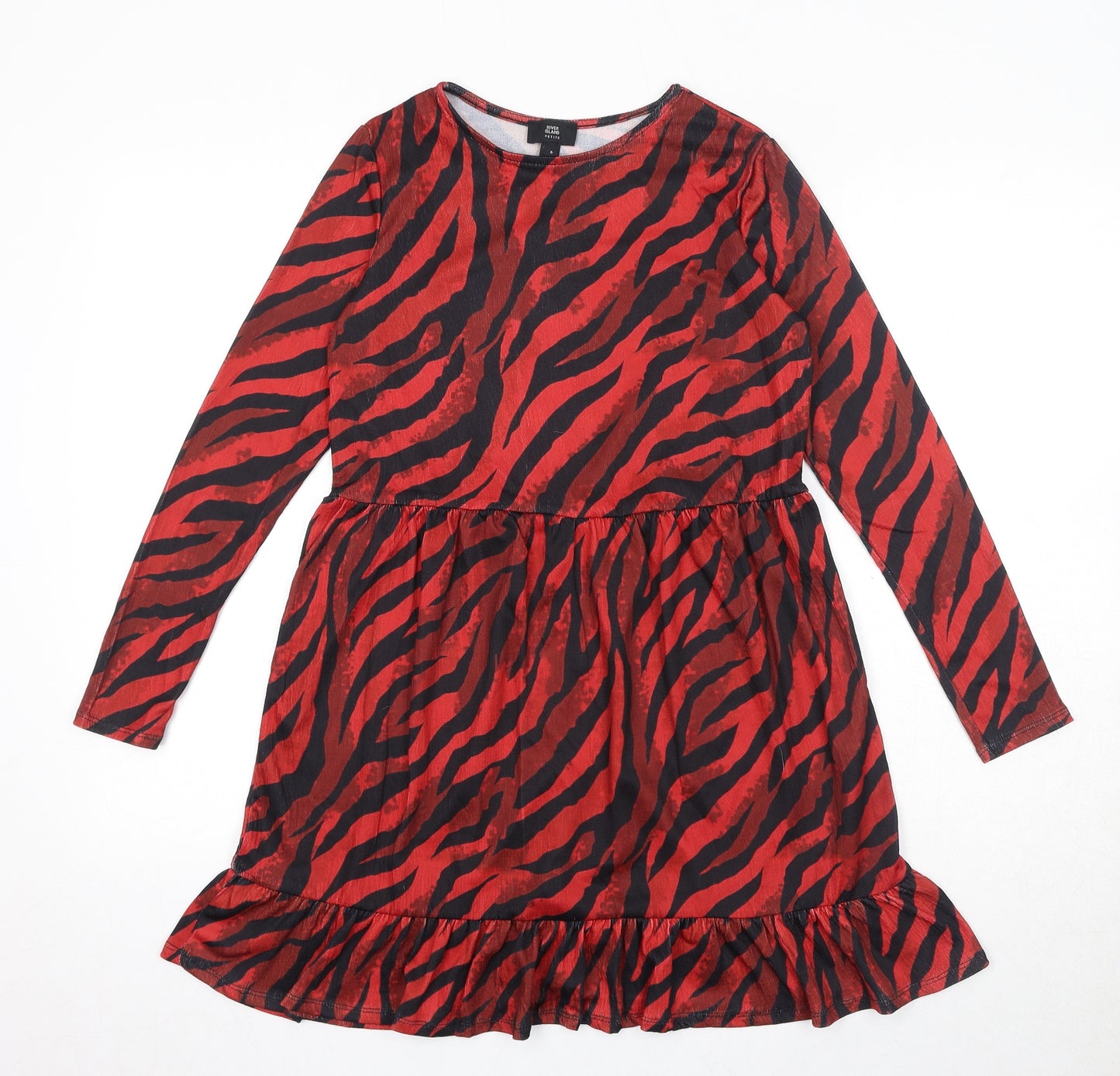 River Island Womens Red Animal Print Polyester Mini Size 6 Boat Neck Pullover - Zebra Print
