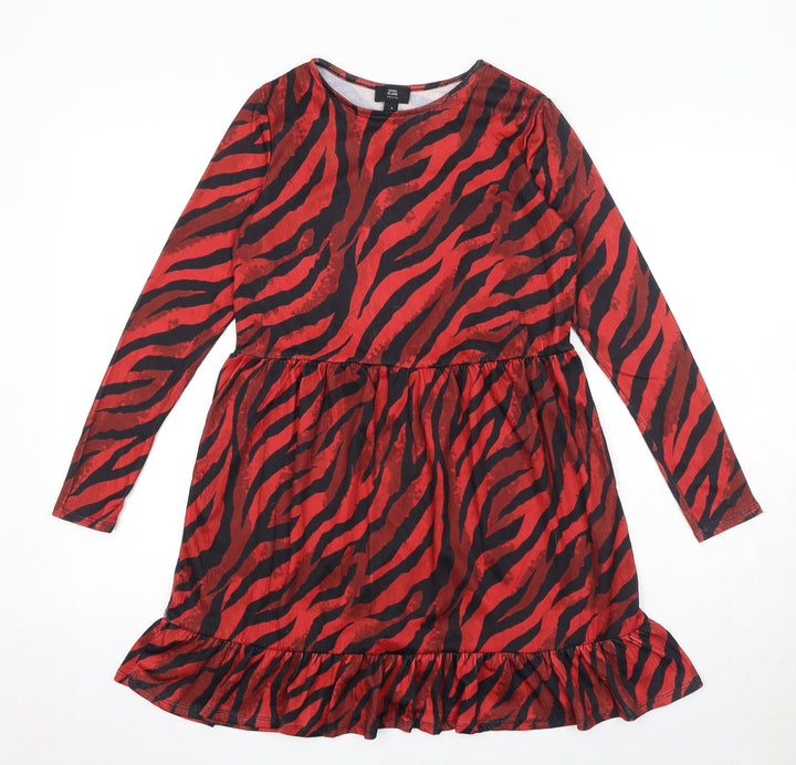 River Island Womens Red Animal Print Polyester Mini Size 6 Boat Neck Pullover - Zebra Print