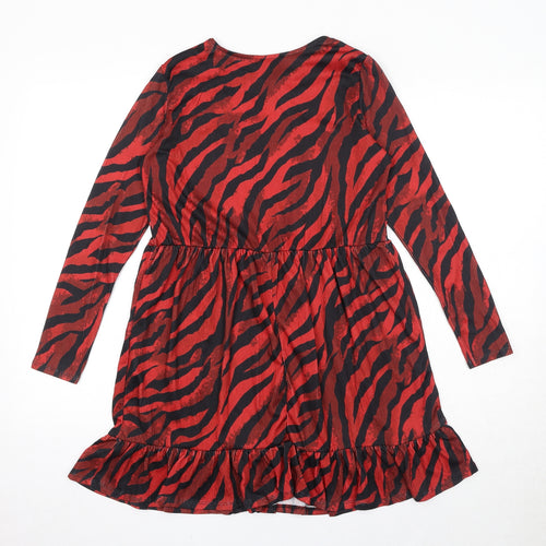River Island Womens Red Animal Print Polyester Mini Size 6 Boat Neck Pullover - Zebra Print