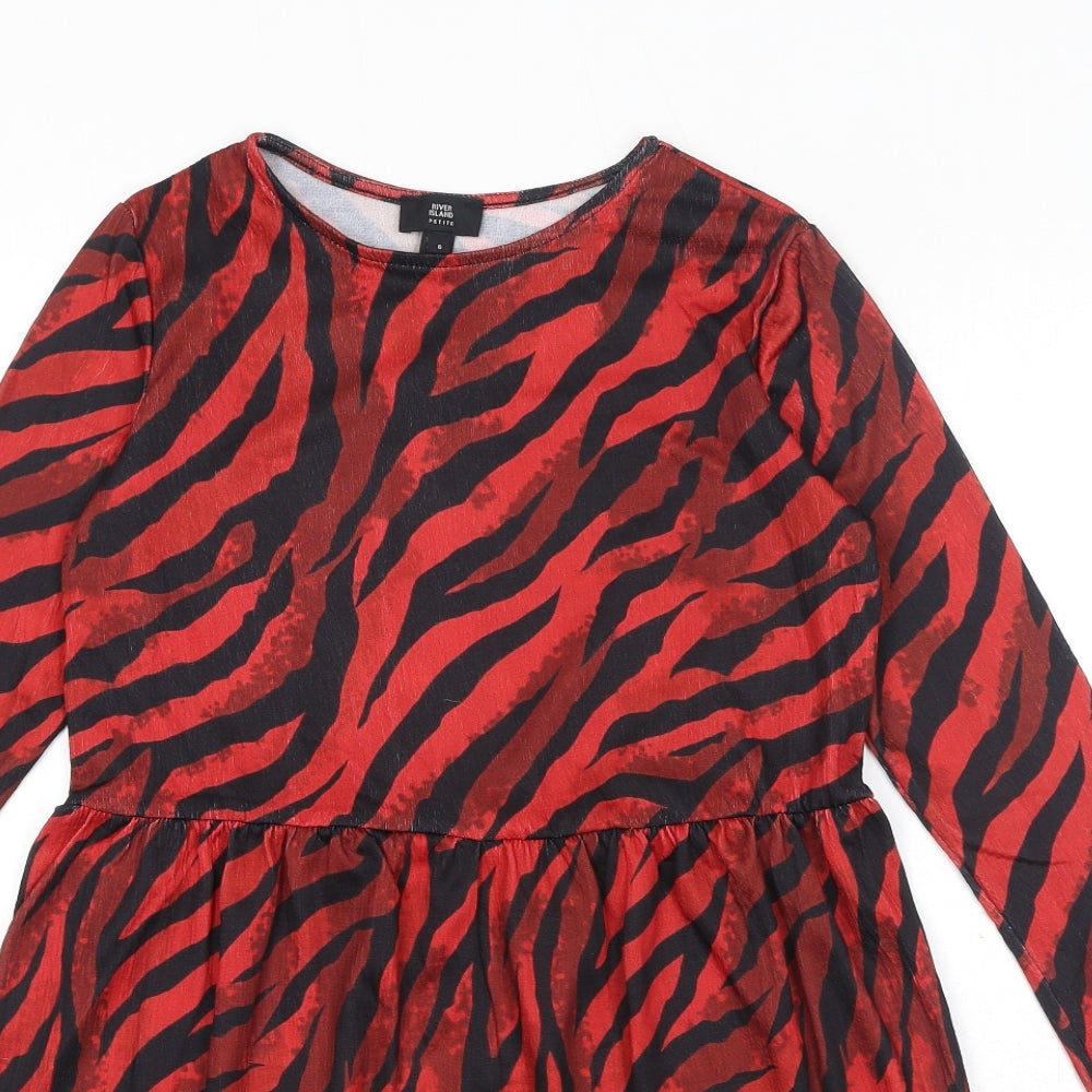 River Island Womens Red Animal Print Polyester Mini Size 6 Boat Neck Pullover - Zebra Print