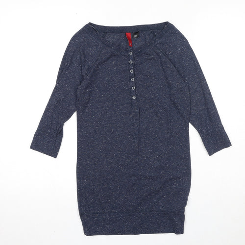 Divided by H&M Womens Blue Geometric Polyester Basic Blouse Size 8 Round Neck