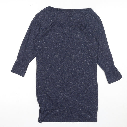 Divided by H&M Womens Blue Geometric Polyester Basic Blouse Size 8 Round Neck