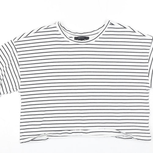 FOREVER 21 Womens White Striped Cotton Basic T-Shirt Size S Round Neck